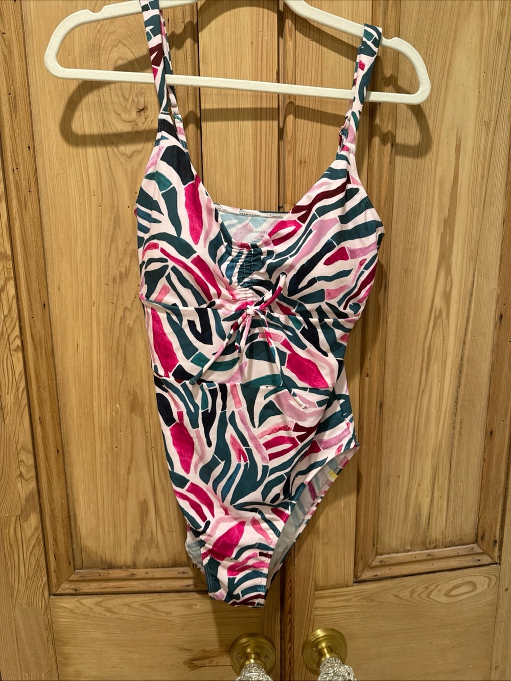 summersalt Pink, Teal & Black Abstract Kids One-Piece Swimsuit